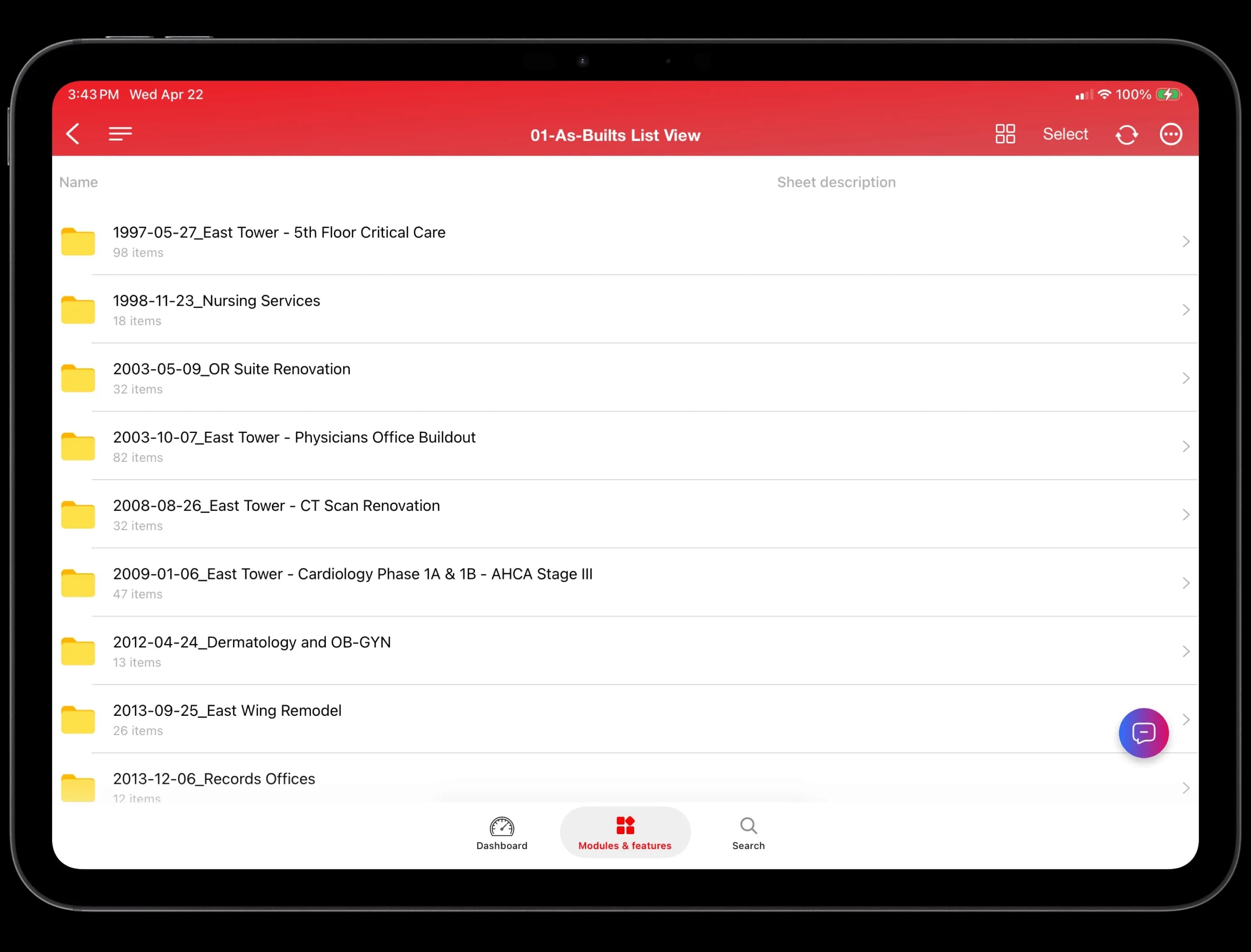 As-Builts List View